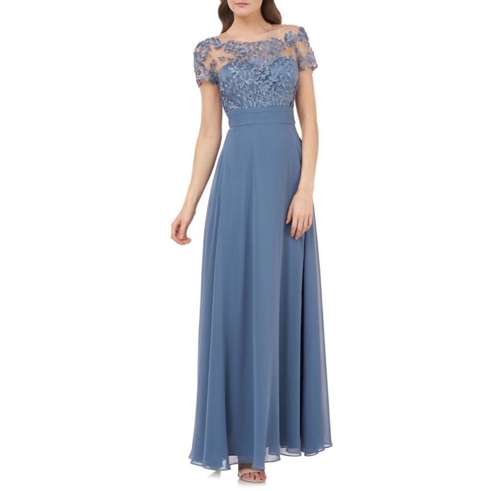JS COLLECTION Womens Blue Lined Short Sleeve Maxi Party Gown Dress 6